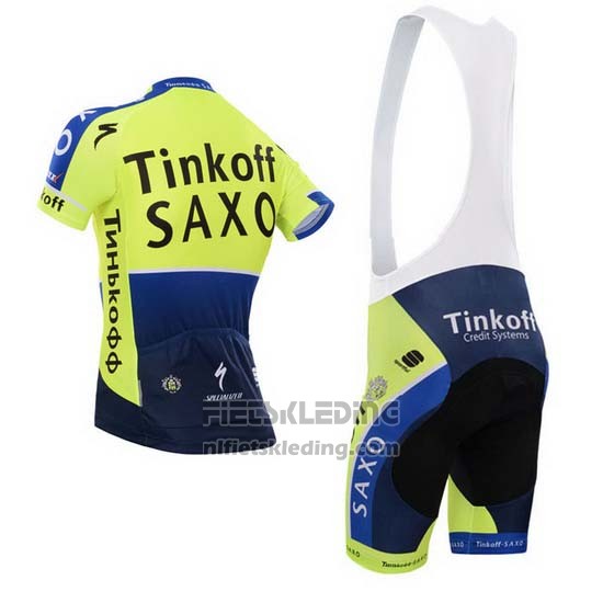 2014 Fietskleding Tinkoff Saxo Bank Blauw en Groen Korte Mouwen en Koersbroek